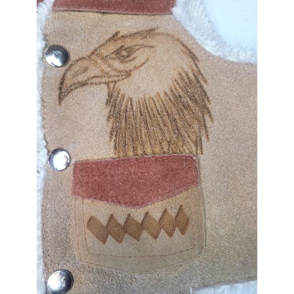 KIDS!! D. Flores Made In Mexico Leather Vest Sherpa Lined Western Cowboy Eagle - Picture 2 of 9
